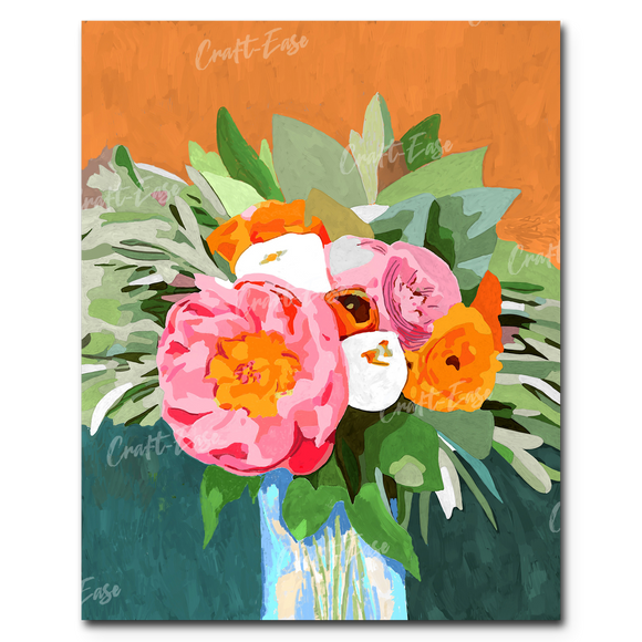 Peinture par numéros « Pivoines sur orange » Craft-Ease™ - Série exclusive (50 x 40 cm)