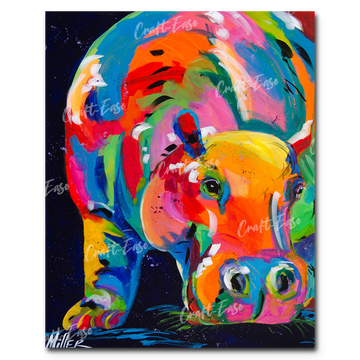 Peinture par numéros "Hippopotame" Craft-Ease™ - Série Exclusive (50 x 40 cm)