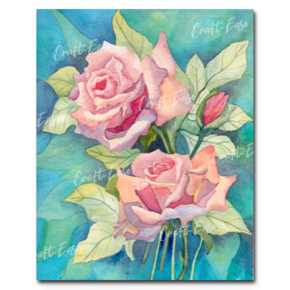 Peinture par numéros « Roses sur turquoise » Craft-Ease™ - Série exclusive (50 x 40 cm)