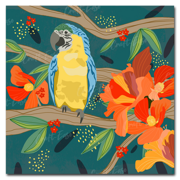"Oiseau tropical et fleurs" Peinture par numéros Craft-Ease™ (40 x 40 cm)