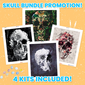"Crâne - 4 Kits Bundle" Peinture par numéros Craft-Ease™ (Plusieurs tailles)