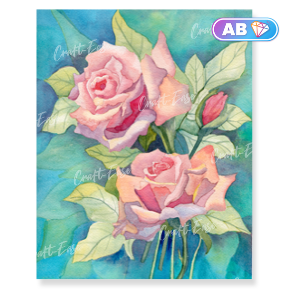 Kit de peinture diamant « Roses sur turquoise » Craft-Ease™ (50 x 40 cm)